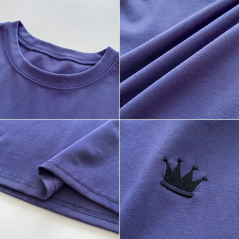 2025 夏の新スリム刺繍ラウンドネック半袖 Tシャツ女性の学生レディースボトリングトップドロップシッピング|undefined