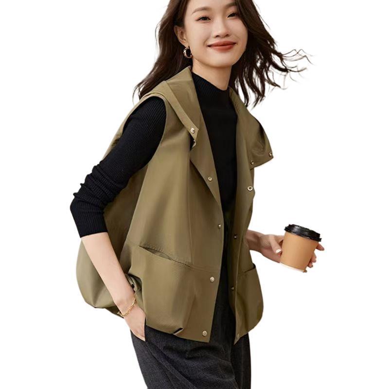 2025新款连帽马甲女宽松洋气坎肩外穿休闲百搭无袖马夹薄外套上衣|undefined