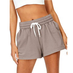 2023亞馬遜跨境女裝歐美系帶高腰休閒運動抽繩短褲升級版大量