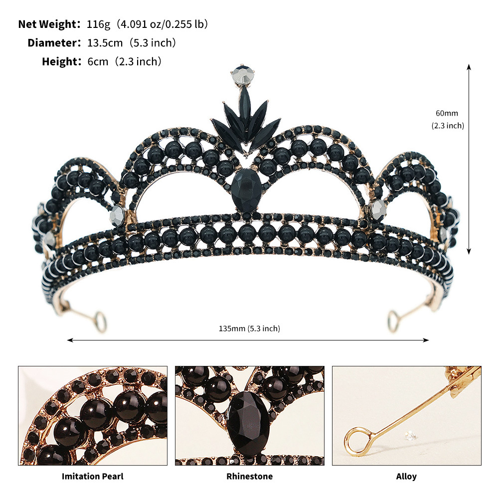 240g Weight Crown Hair Accessories Type Rhinestones, Pearl Inlay Material 1 Piece Quantity Wedding, Party Occasion Alloy Material Halloween Festival Crown Pattern Women's Gender Inlay Design Cool Style Style Halloween Cool Style Women's Crown Alloy Inlay Rhinestones Pearl Crown 27