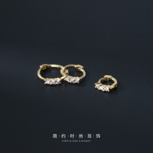 纳兰 s925银韩版简约风个性排钻耳扣女气质小巧三钻耳饰品G9046