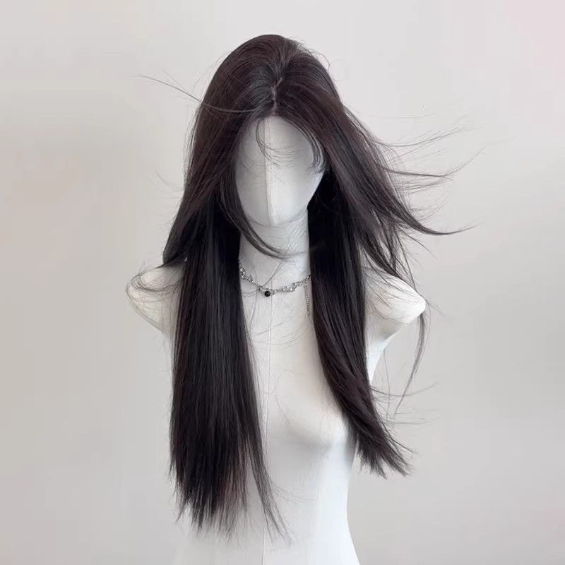 Wig for Women with Long Hair, Full Head Style, Lace Front, Seamless, Internet Celebrity Style, Natural Fluffy Long Straight Hair