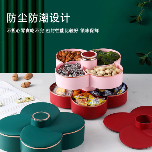 Light luxury rotating fruit plate wedding double-layer compartment candy snack plate living room dried fruit box with toothpick fruit plate