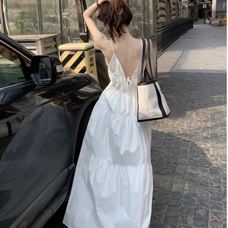 French Style White Fairy Dress Slip Skirt Seaside Holiday dress Women's Slim Look Summer Skirt Niche Elegant Long Dress