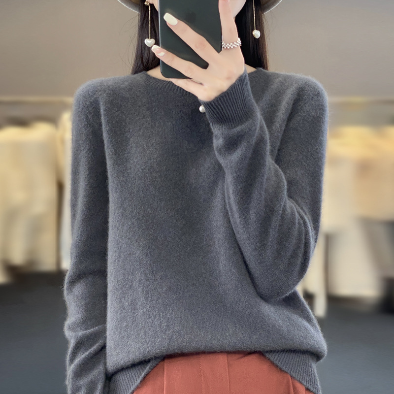一线成衣v领针织衫女套头打底纯羊毛衫秋冬长袖毛衣短款上衣|undefined