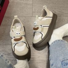 爆改国潮小众原创魔术贴丑萌大头帆布鞋女2025新款秋季厚底运动鞋