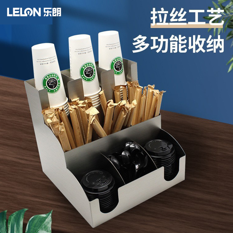 Acero inoxidable bar comercial estante de almacenamiento tres capas nueve grados tienda de té de leche taza de papel taza de taza de café estante de almacenamiento