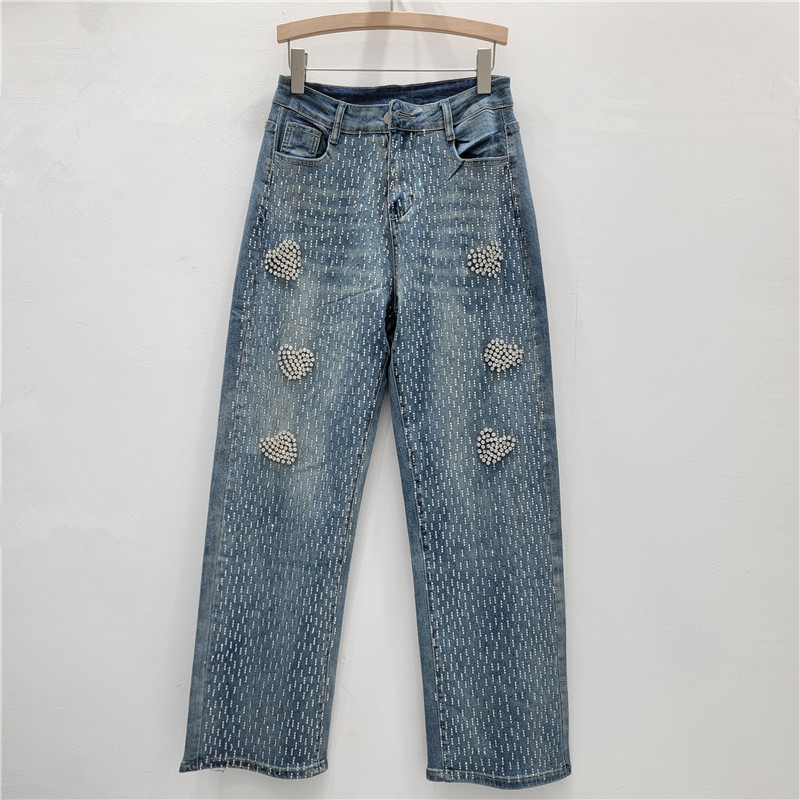 2025 otoño nuevo estilo americano marca de tendencia suelta rectas pantalones vaqueros negros lavados con agua amor caliente perforación pantalones de piernas anchas mujeres image 1