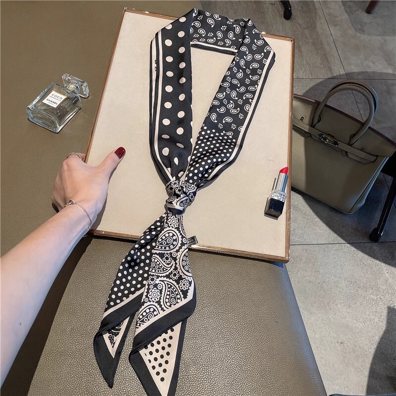 Cashew Black Polka Dot Long Silk Scarf Belt for Women 2026 New Style High-End Ribbon to Match Shirt Silk Ribbon Neck Accessory