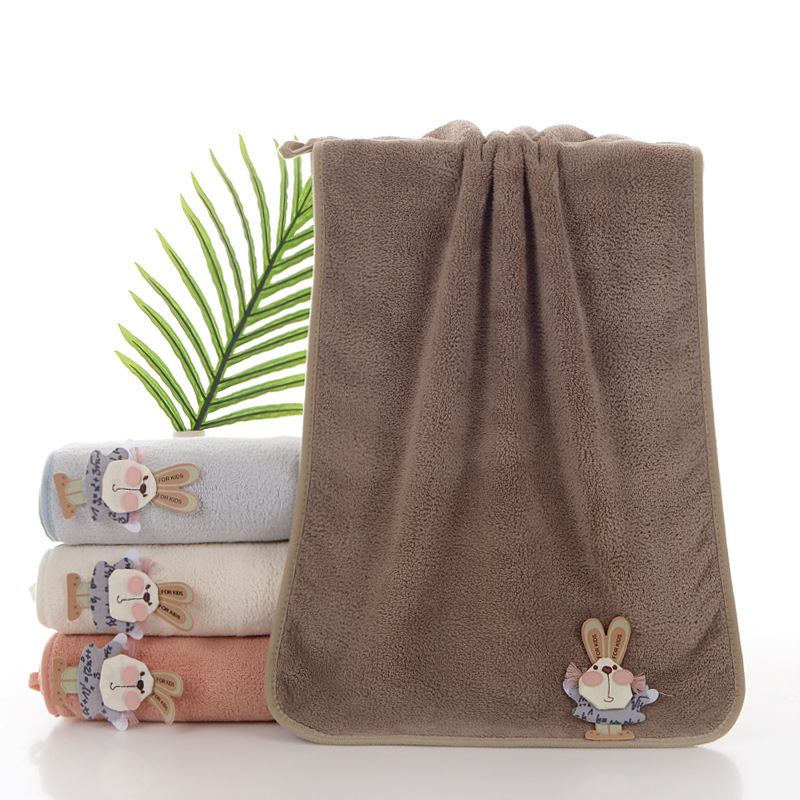 Coral fleece towel thickened edging children's cartoon applique skin-friendly household absorbent lint manufacturers wholesale