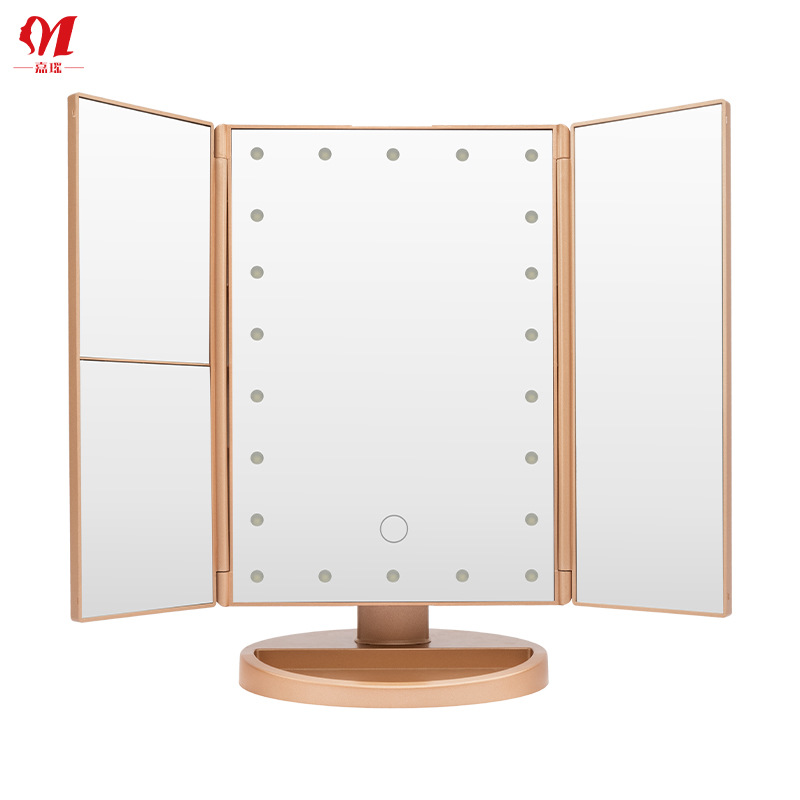 Espejo de Maquillaje de 3 Caras con Luz LED, Plegable, para Escritorio