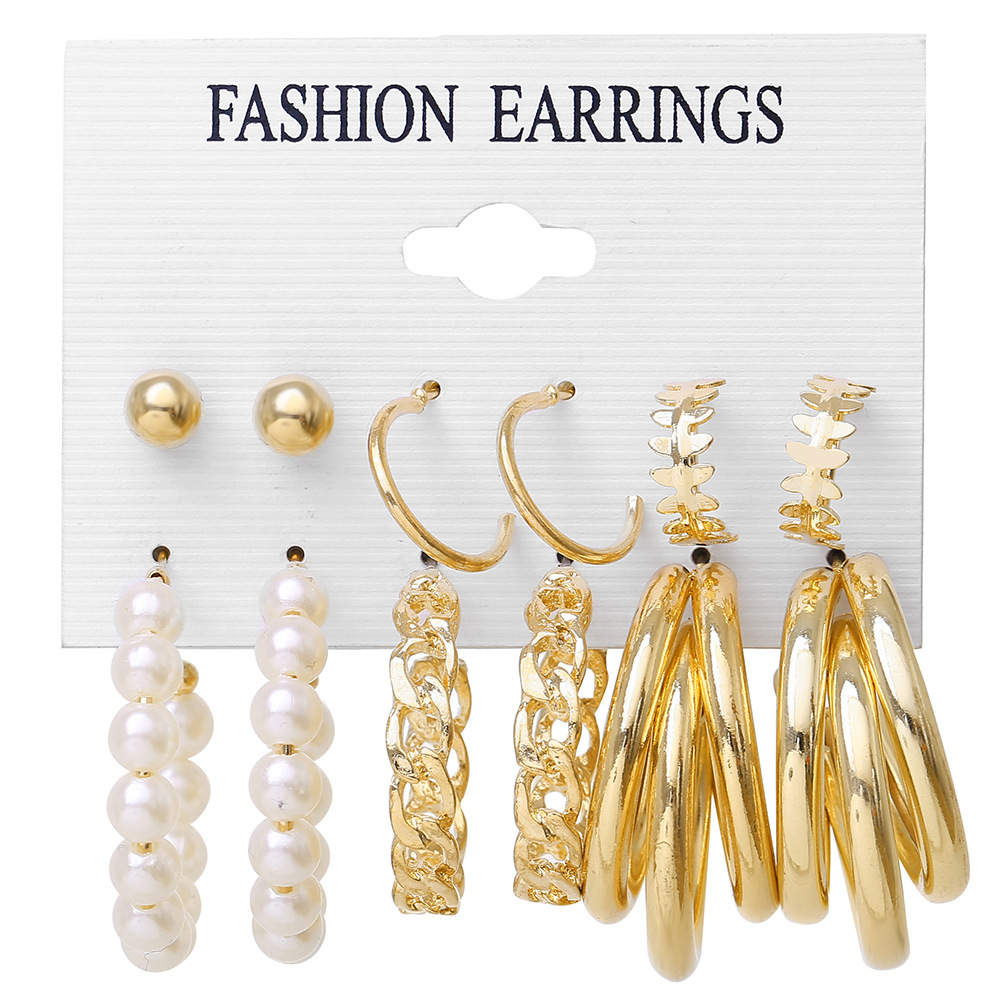 Nihaojewelry Wholesale Jewelry New Metal Circle Geometric Pearl Earrings 6-piece Set display picture 2