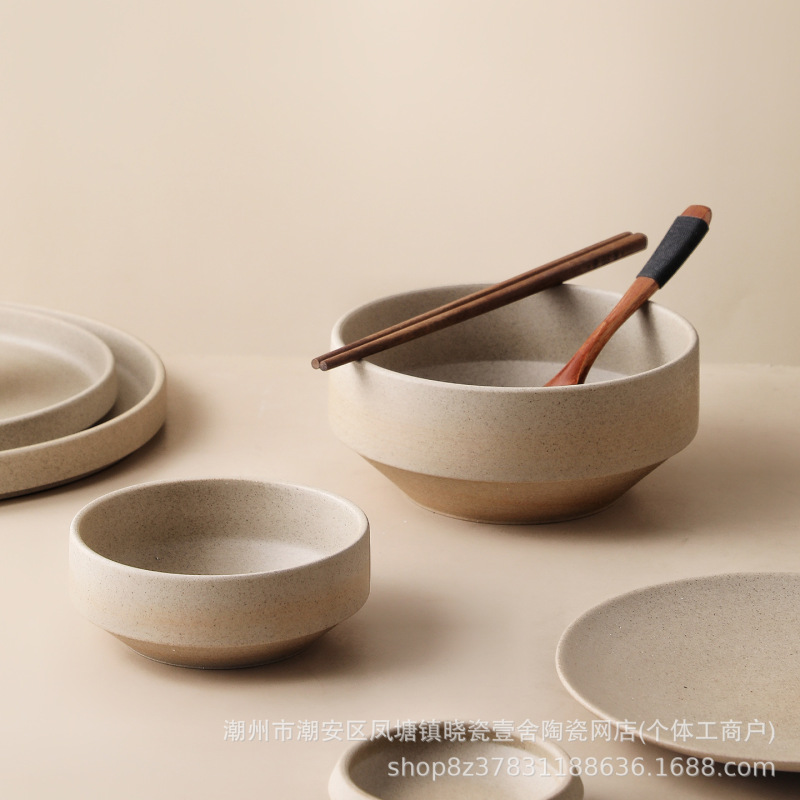 Japanese-Style Rustic Pottery Bowls, Plates, Rice Bowls, Tea Cups, Guesthouse Hotel Retro Wabi-Sabi Ceramic Set Creative Japanese-Style Rustic Pottery Bowls, Plates, Rice Bowls, Tea Cups, Guesthouse Hotel Retro Wabi-Sabi Ceramic Set Creative