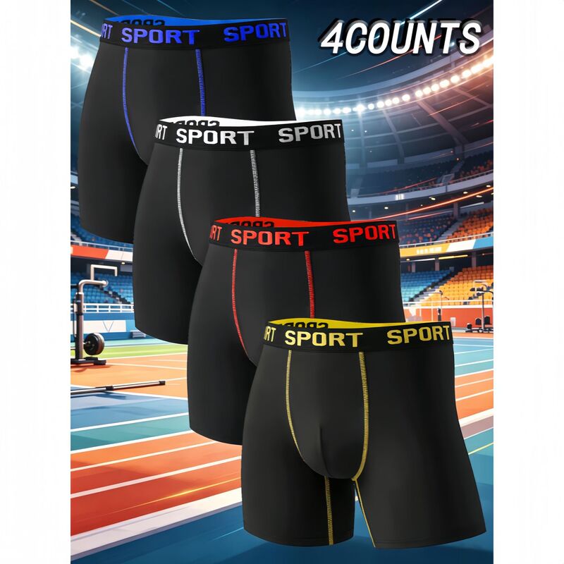 (4pcs) All-season wearable cross-border mid-waist men's underwear, comfortable and breathable, mid-length boxer shorts, cool (4pcs) All-season wearable cross-border mid-waist men's underwear, comfortable and breathable, mid-length boxer shorts, cool
