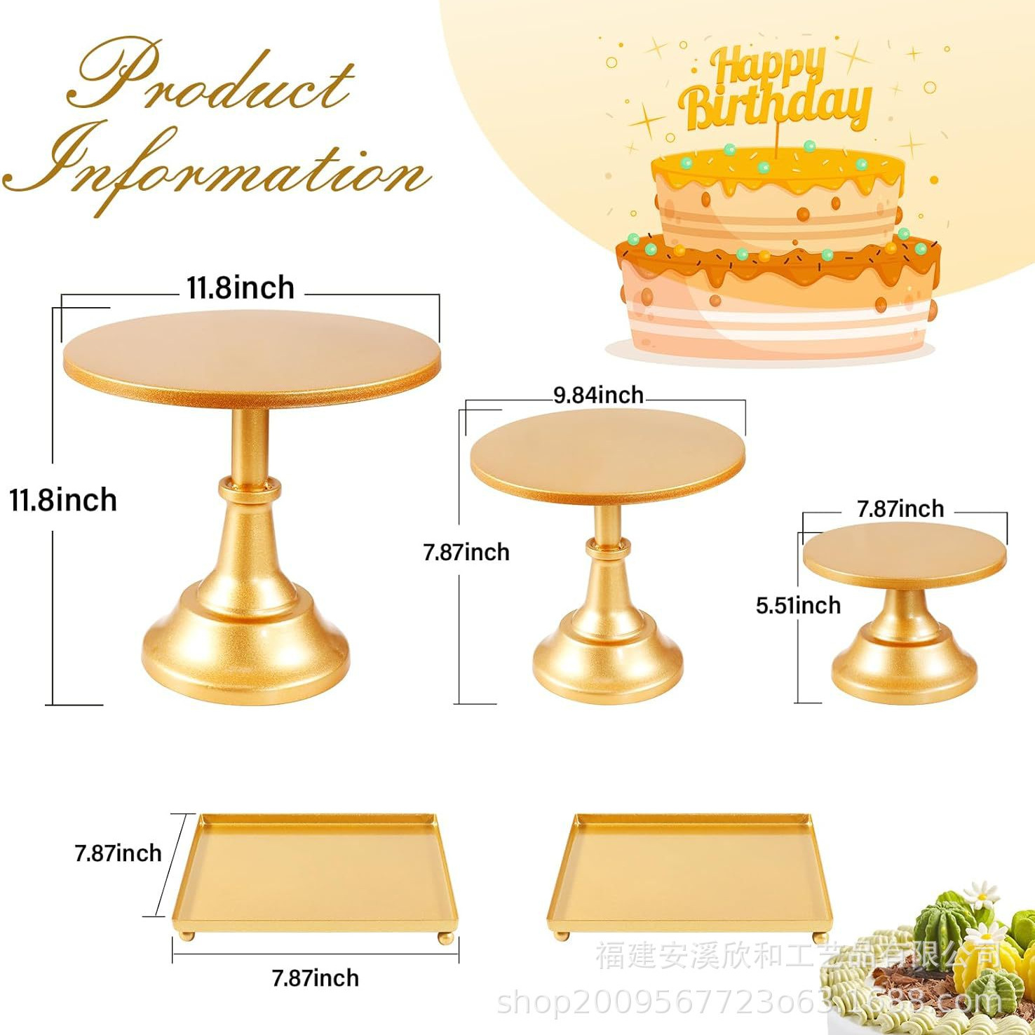 Estandante de pastel de oro, estante de visualización de pastel de metal de 5 piezas de fiesta, conjunto de exhibición de mesa de postre para bodas