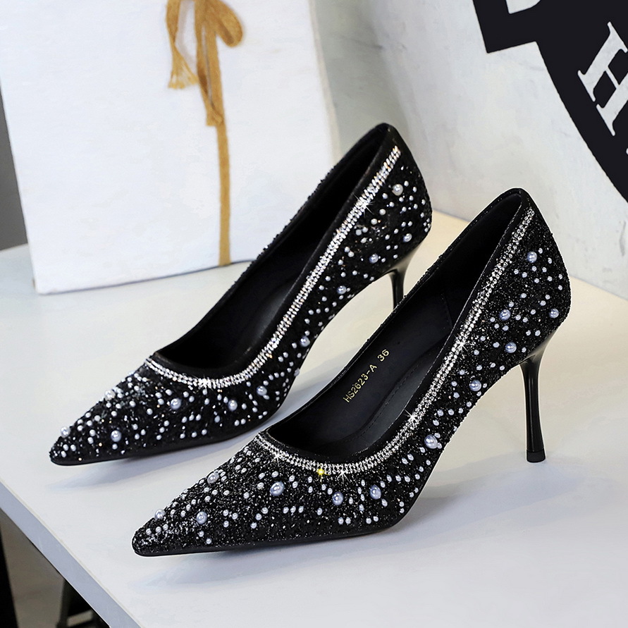 Elegant French Style Sequin And Bead Stiletto Pumps For Women_voghion.com