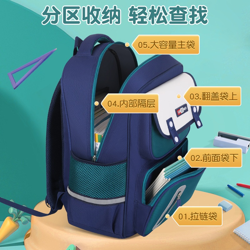 Deputy 2023 Primary School Student backpack, grades 1-3 to 6, British backpack, male and female children's spine protection and weight reduction bag, printed with logo