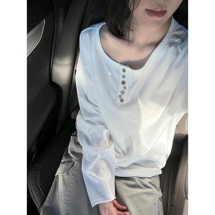 小个子白色圆领正肩长袖t恤罩衫女夏季巨好看修身短款防晒衫上衣|undefined