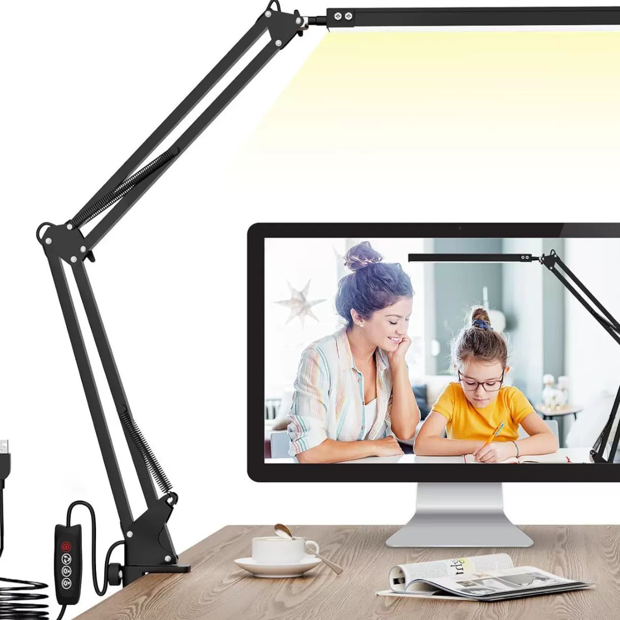 LED折叠夹子台灯阅读 办公学习台灯便携防蓝光柔光护眼悬臂支架