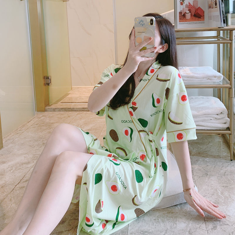 Japanese-Style Pajamas, Kimono Straps, Mid-Length Nightgowns, Summer Cute and Sweet One-Piece Nightgowns, Bathrobes, Home Clothes