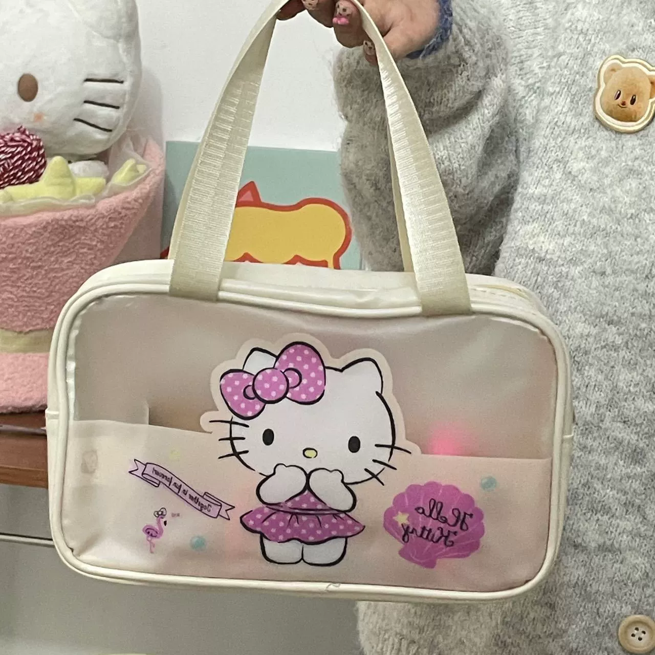 Hello Kitty, настоящая ручная косметичка с милым мультяшным персонажем, водонепроницаемая сумка-органайзер
