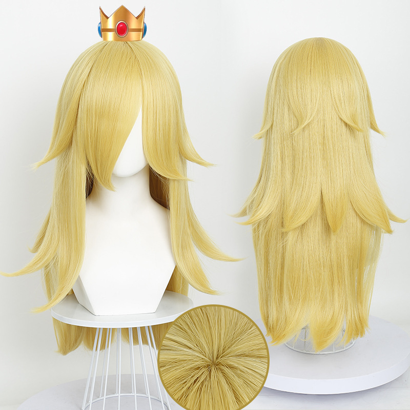 Daiji Super Mario Princess Daisy Cosplay Wig, Golden Slightly Curly Long Hair with Realistic Scalp and Inward-Curved Styling
