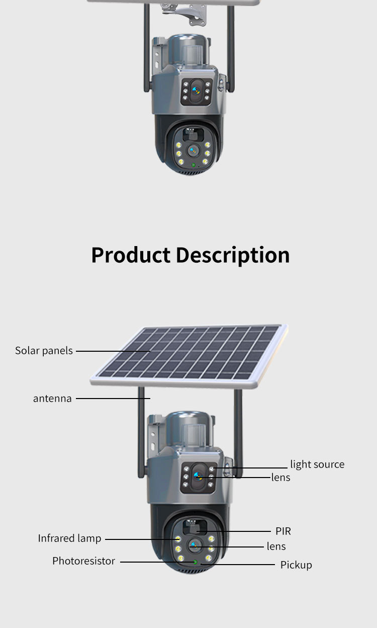 跨境 外贸太阳能监控器360度无死角手机远程室外夜视全景家用