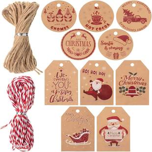 Winter Christmas Gift Tags Hemp Rope Cotton Rope Kraft Paper Blank Hanging Ornaments Holiday Party DIY Decoration Tag