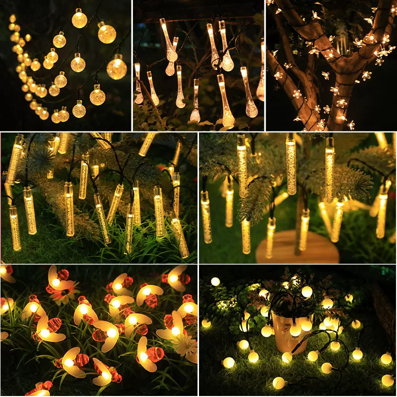 LED太阳能灯串户外防水露营摆摊天幕圆球气泡水滴圆柱装饰氛围灯