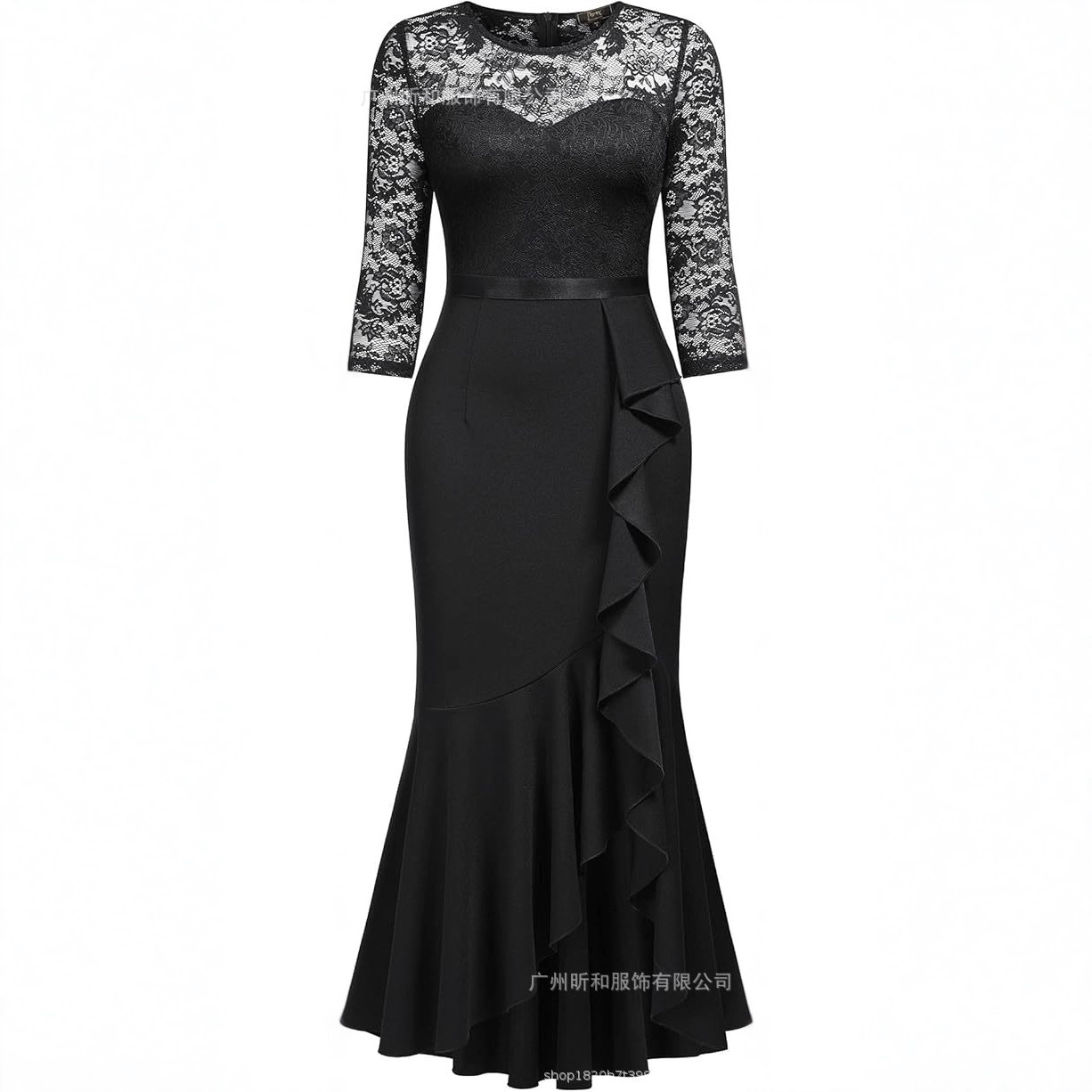 New Cross-Border Amazon European and American Clothing Lace Dress Elegant Slim Fit Hip-Hugging Fishtail Banquet Evening Dress