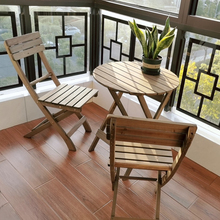。跨境折叠餐桌实木免安装桌椅组合便携阳台木制圆桌学习书桌花桌