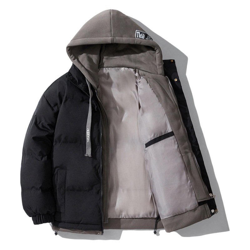 Abrigo de invierno acolchado de algodón con capucha para hombres a prueba de viento cálido forrado de lana engrosada chaqueta acolchada de algodón para hombres jóvenes abrigo de algodón acolchado casual logotipo imprimible