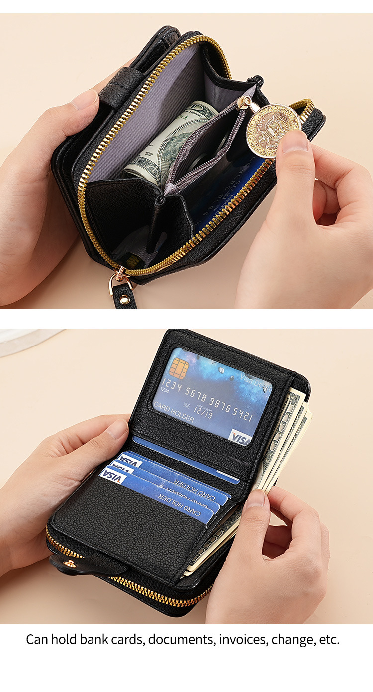 Synthetic Leather Lining Material Unisex Solid Color Pu Leather Side Zipper Wallets