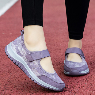 Shallow Sandals for Women 2025 New Square Mouth Women's Summer Breathable Cut Out Mesh Shoes Old Beijing Mother's Shoes Sports