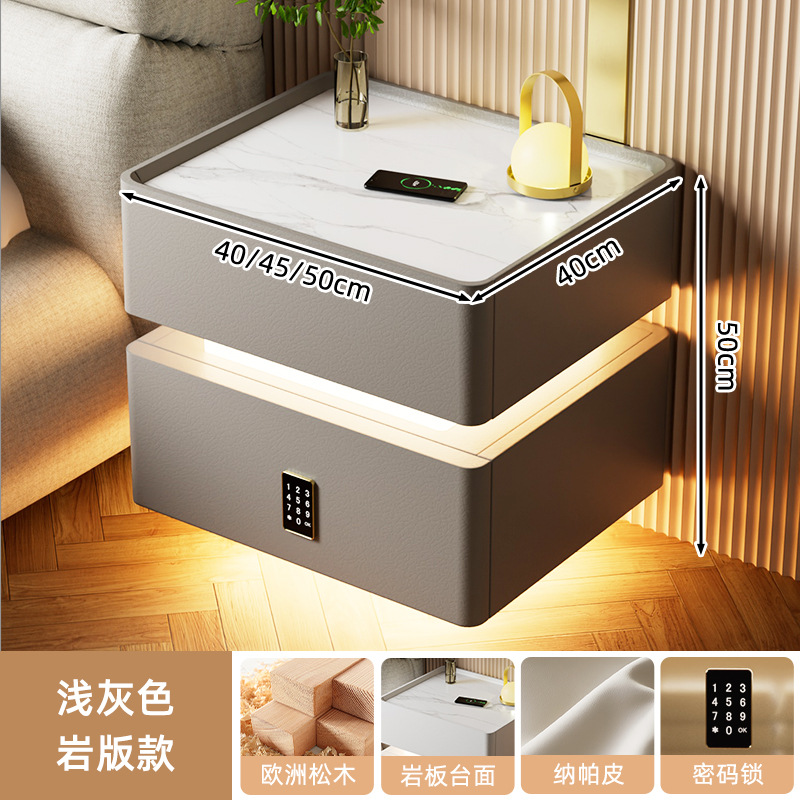 Mesa de cabezal inteligente con lámpara 2024 nuevo dormitorio de madera sólida lujoso y de alta calidad simple y moderno gabinete de almacenamiento junto a la cama