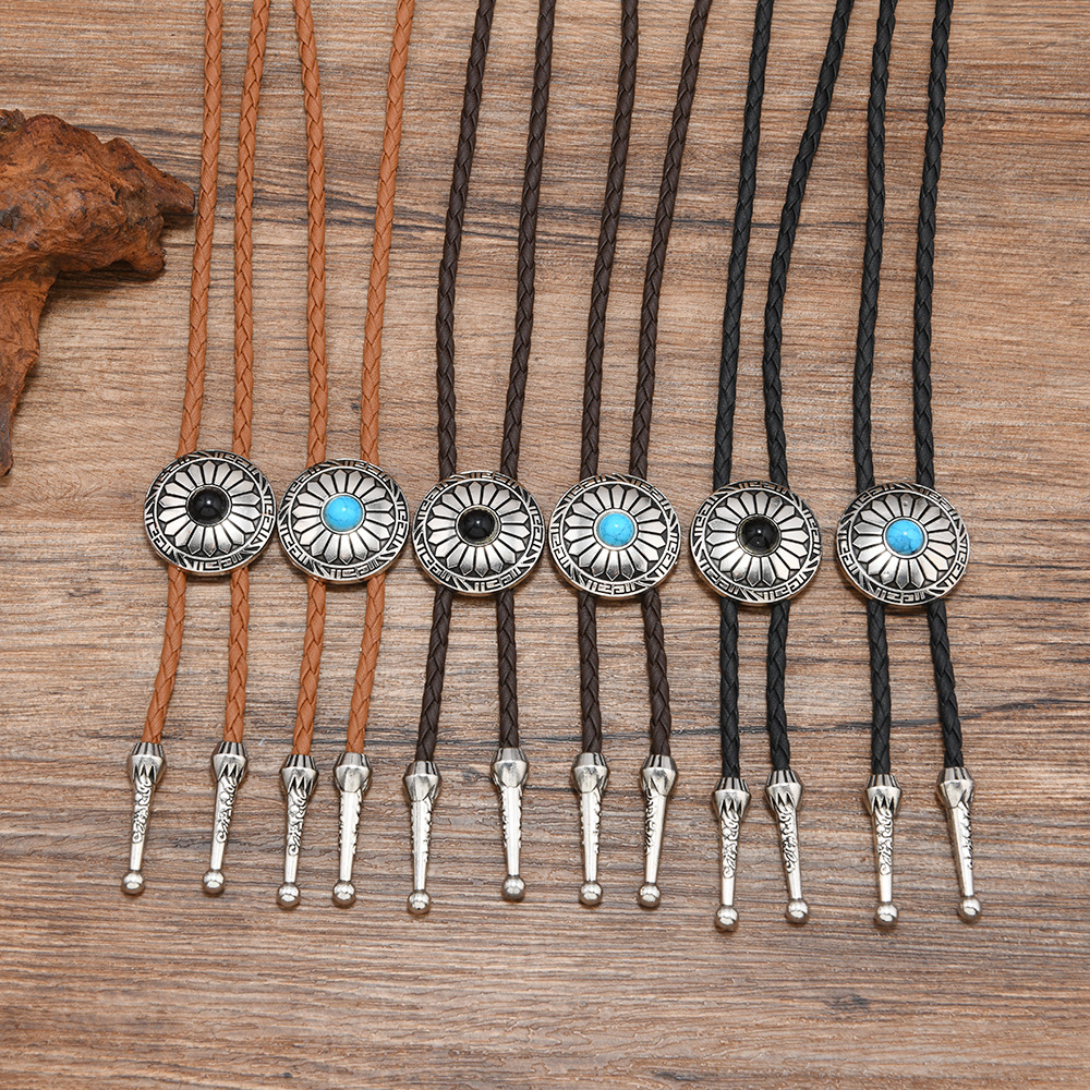 复古民族风绿松石吊坠波洛领结男女通用编织项链饰品