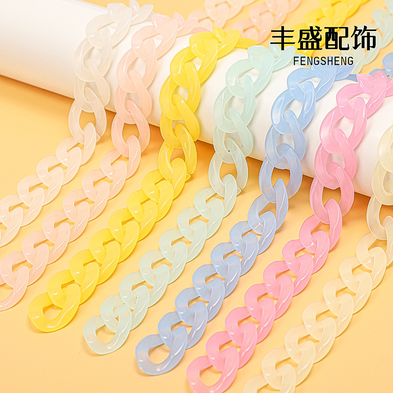 17*23亚克力果冻色塑料链条彩色开口圈组合DIY饰品配件链条链扣