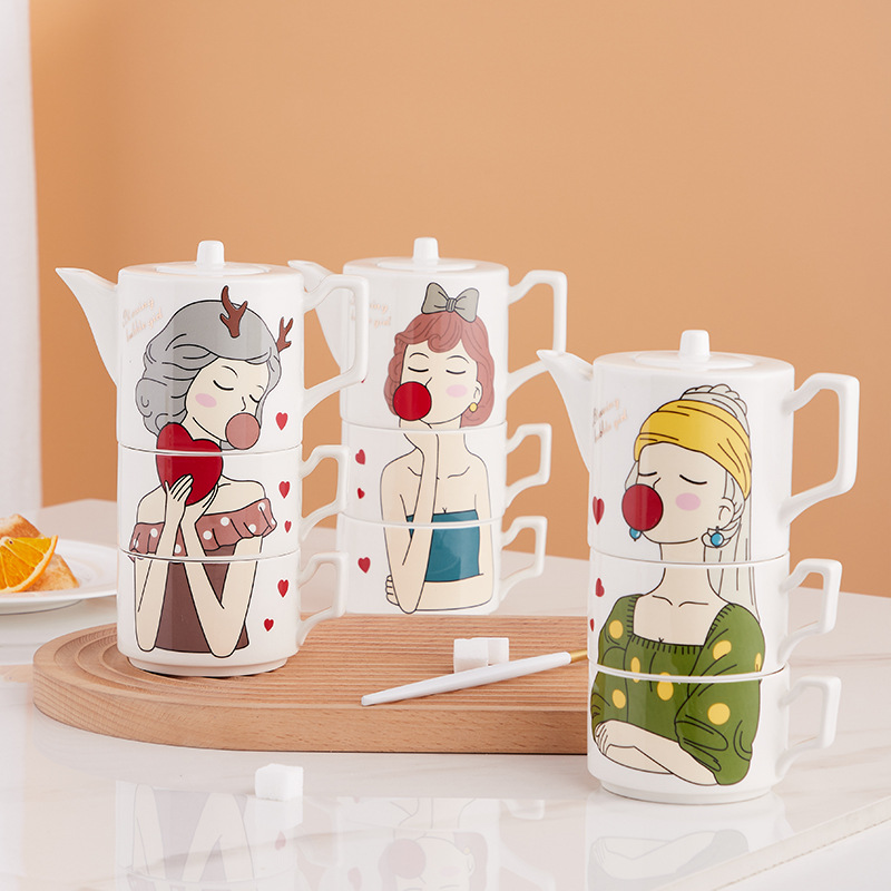 陶瓷茶具套装可爱少女心小清新咖啡杯跨境亚马逊礼盒