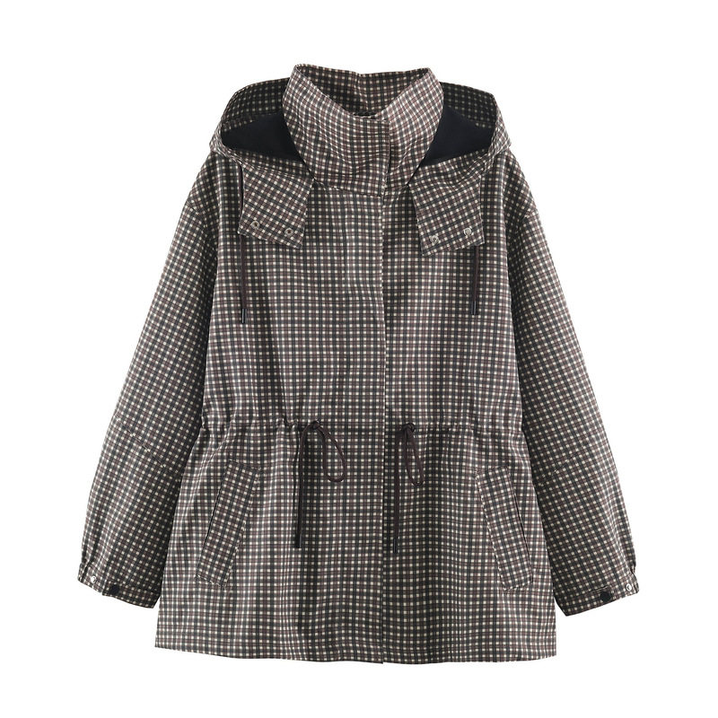 Wholesale autumn new European and American style plaid hooded jacket 6318273 Wholesale autumn new European and American style plaid hooded jacket 6318273