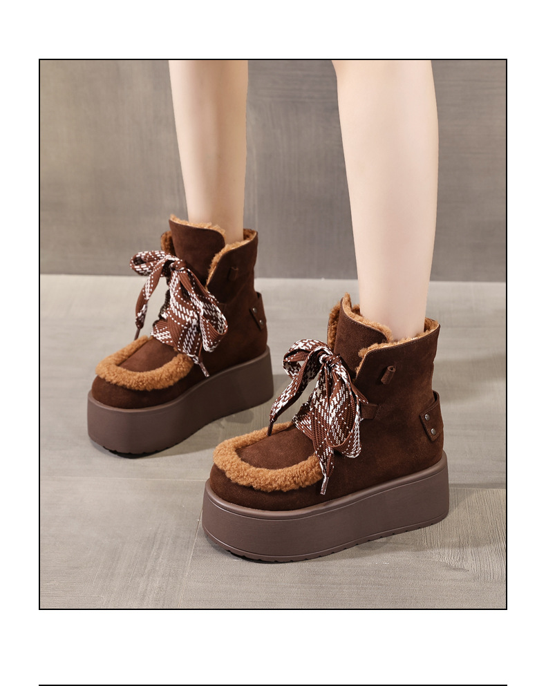 Giày boot nữ cổ cao lót nhung chống trượt đế dày tăng chiều cao — Màu cà phê chi tiết 19