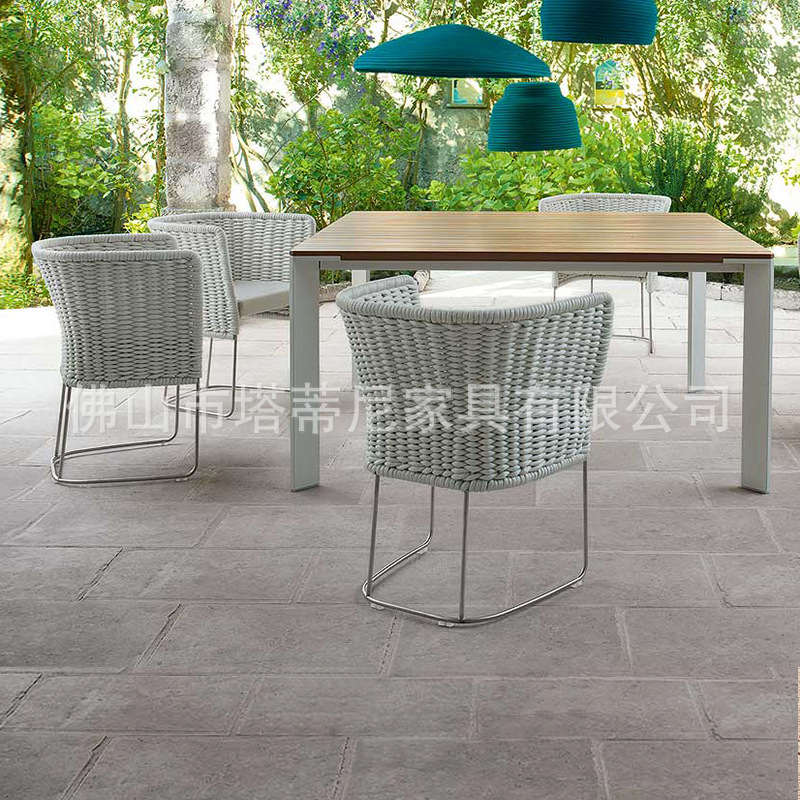 Terraza ocio mesas al aire libre sillas patio resort de aluminio mesas largas conjuntos impermeables casa jardín muebles tejidos de cuerda image 3