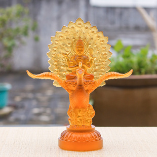 Ancient Coloured Glaze Large Peacock Ming King Buddha Statue Home Decorative Craft