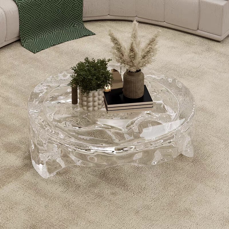 透明樹脂リビングルーム茶卓クリエイティブ芸術デザイナー用テーブル水波紋茶台水晶アクリル茶卓|undefined