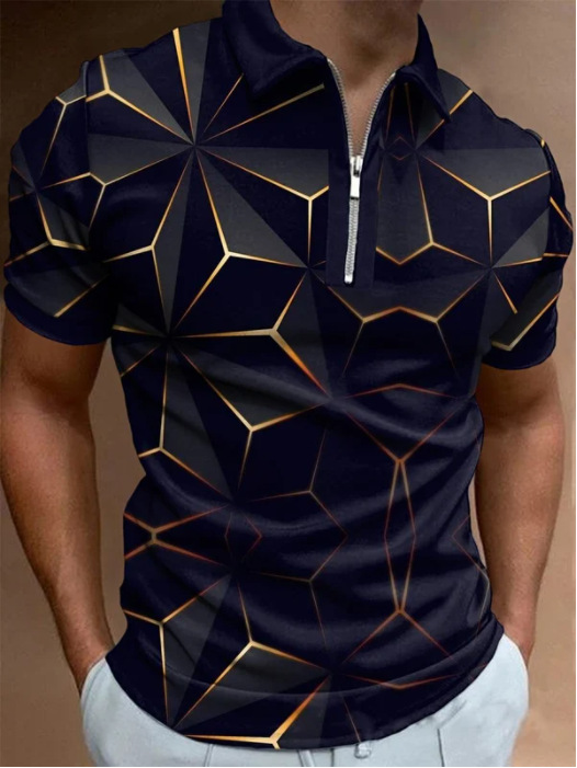 Camisa POLO con cremallera con cuello alto y estampado 3D para hombres urbanos europeos y americanos