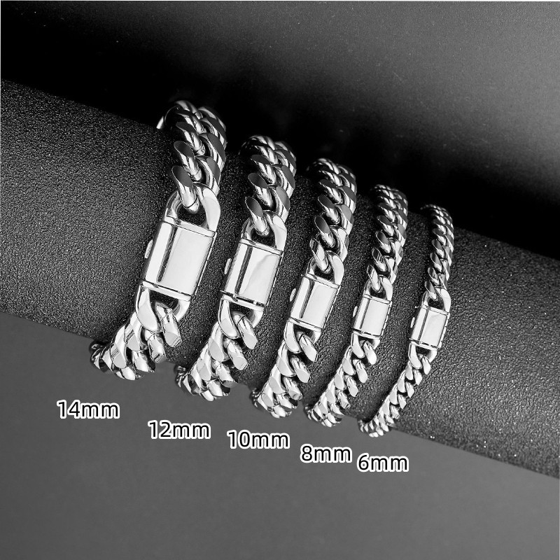 chain necklace, men's titanium steel high-end jewelry, women's flip button lock bone Cuban chain, coarse style_voghion.com