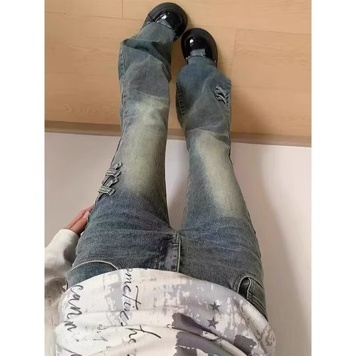 Vintage Blue Double Button Slim Fit Women's Spring and Autumn 2025 Design-Savvy Slimming Elastic Flare Pants