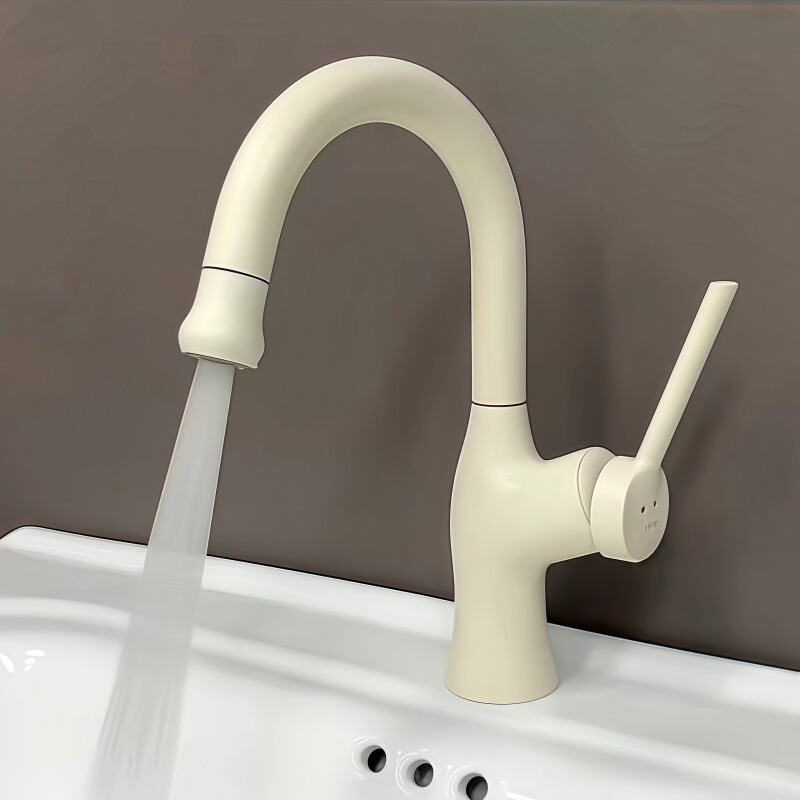 All-Copper Washbasin Faucet, Dual-Use for Hot and Cold Water, Pull-Out Type, for Bathroom Sink and Vanity