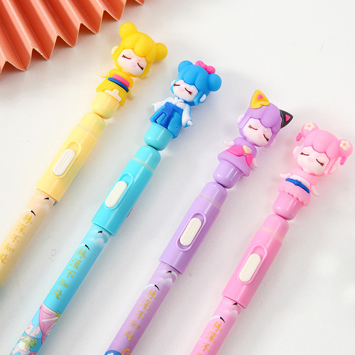 Creative Light Neutral Pen for Kids, Cartoon Magnetic Spinning Stilts Neutral Pen, Personalized Student Stationery Wholesale