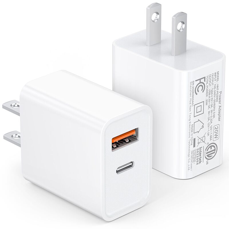 Amazon PD20W charger, dual-port USB-C charging head, suitable for Apple fast charging, US standard, FCC certified, cross-border Amazon PD20W charger, dual-port USB-C charging head, suitable for Apple fast charging, US standard, FCC certified, cross-border