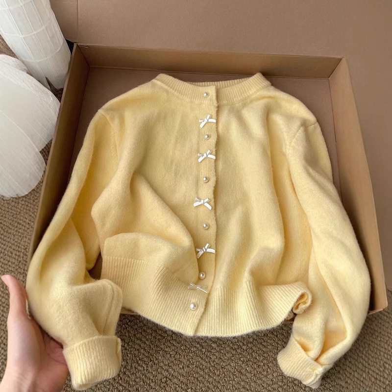 CHao class recommend! High-end goose yellow sweater sweater women's spring 2025 new long sleeve cardigan top